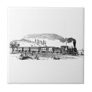 vintage Train sketch Ceramic Tile