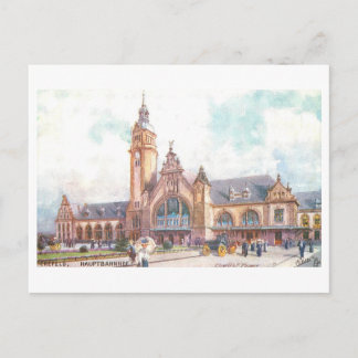Vintage Train Station in Krefeld, Germany, Postcard