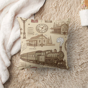 Vintage Train Station Pattern (1) Cushion