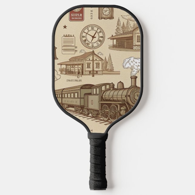 Vintage Train Station Pattern (1) Pickleball Paddle (Front)