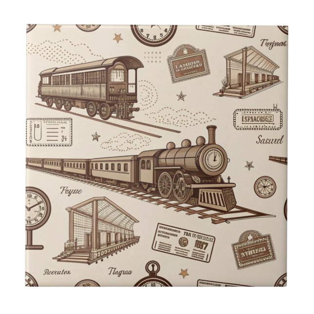 Vintage Train Station Pattern (2) Ceramic Tile (Front)
