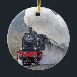 Vintage Train Steam Locomotive Photo Ceramic Ornament<br><div class="desc">A steam locomotive is a type of train locomotive that produces its power through a steam engine. These locomotives are fuelled by burning combustible material – usually coal, wood, or oil – to produce steam. The majority of steam locomotives were retired from regular service by the 1980s, although several continue...</div>