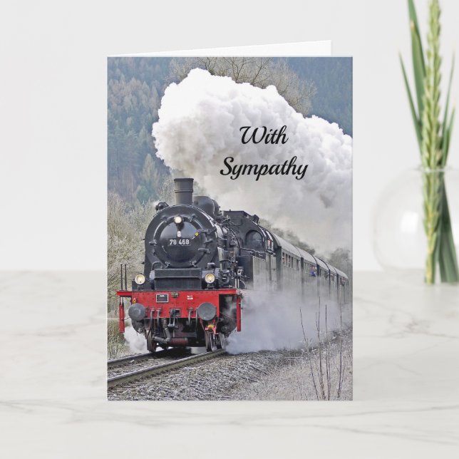 Vintage Train Steam Locomotive Photo Sympathy Card (Front)