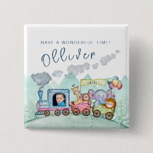 Vintage Train Transport Birthday Watercolor photo 15 Cm Square Badge