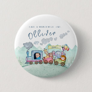 Vintage Train Transport Birthday Watercolor photo 6 Cm Round Badge