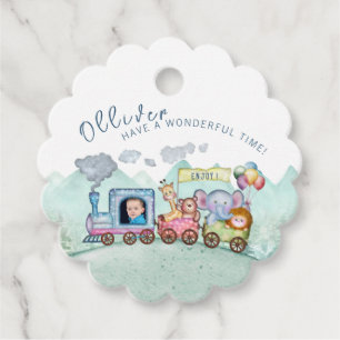 Vintage Train Transport Birthday Watercolor photo Favour Tags