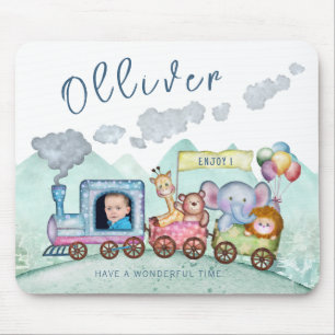 Vintage Train Transport Birthday Watercolor photo Mouse Pad