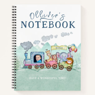 Vintage Train Transport Birthday Watercolor photo Notebook