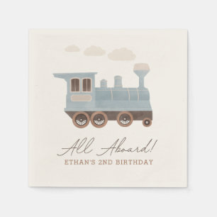 Vintage Train Transportation Birthday Napkin