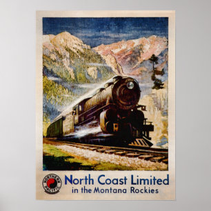 Vintage Train Travel in Montana Poster