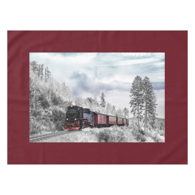Vintage Train Travelling through Winter Landscape Tablecloth (Front (Horizontal))