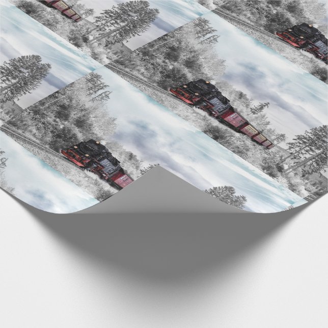 Vintage Train Travelling through Winter Landscape Wrapping Paper (Corner)