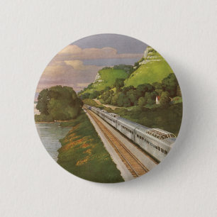 Vintage Train Vacation, Locomotive in Country 6 Cm Round Badge