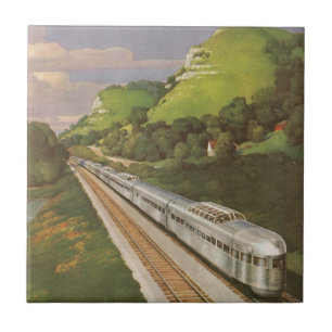 Vintage Train Vacation, Locomotive in Country Ceramic Tile