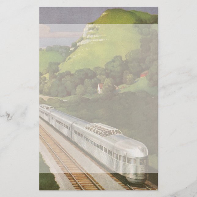 Vintage Train Vacation, Locomotive in Country Stationery (Front)