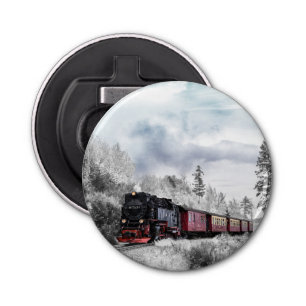 Vintage Train Winter Christmas Scene Bottle Opener