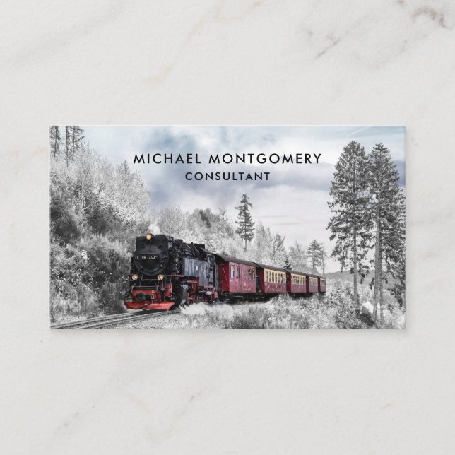 Vintage Train Winter Christmas Scene Business Card (Front)