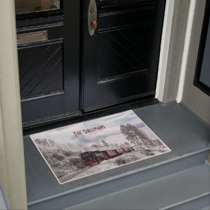 Vintage Train Winter Christmas Scene Doormat