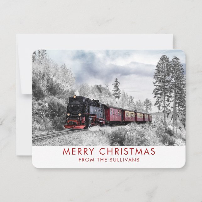 Vintage Train Winter Christmas Scene Holiday Card (Front)