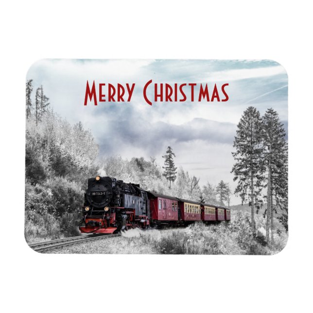Vintage Train Winter Christmas Scene Magnet (Horizontal)