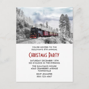 Vintage Train Winter Christmas Scene Party Invite Postcard