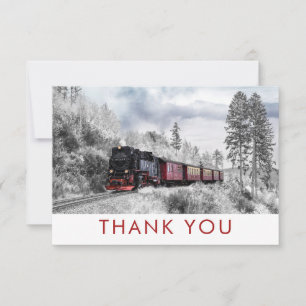 Vintage Train Winter Christmas Scene Thank You Card