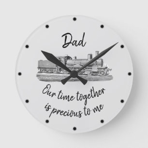Vintage Train with Dad and Time Quote Round Clock