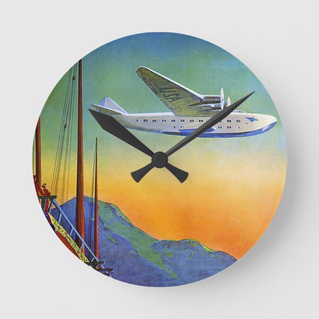 Vintage Transpacific Travel Round Clock (Front)