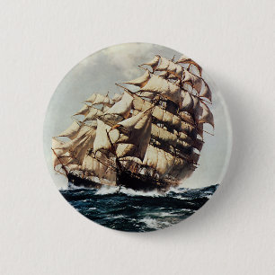 Vintage Transporation, Clipper Ships in Rough Seas 6 Cm Round Badge