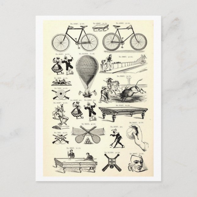 Vintage Transport + Pastime Illustrations Postcard (Front)