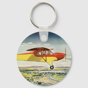 Vintage Transportation Aeroplane Over Farm Fields Key Ring