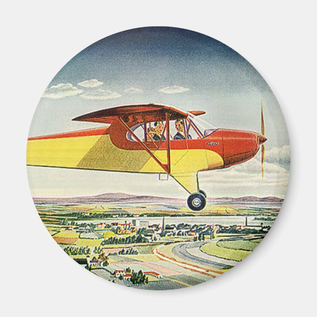 Vintage Transportation Aeroplane Over Farm Fields Magnet (Front)