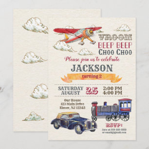 Vintage Transportation Birthday Invitation / Boy