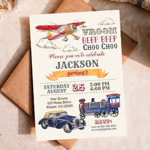 Vintage Transportation Birthday Invitation / Boy