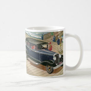 Vintage Transportation, Car on the Dock by Ocean Coffee Mug