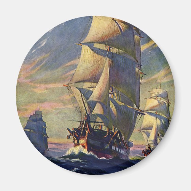 Vintage Transportation, Clipper Ships at Sea Magnet (Front)