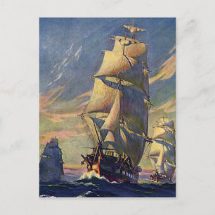 Vintage Transportation, Clipper Ships at Sea Postcard