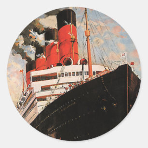 Vintage Transportation, Cruise Ship Harbour Tugboa Classic Round Sticker