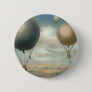 Vintage Transportation Hot Air Balloons, Dirigible 6 Cm Round Badge