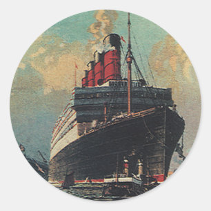 Vintage Transportation Passenger Ship in Harbour Classic Round Sticker