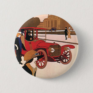 Vintage Transportation, Red Antique Automobile 6 Cm Round Badge
