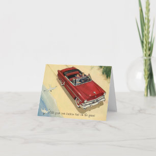 Vintage Transportation, Red Convertible Car Beach Card