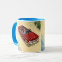 Vintage Transportation, Red Convertible Car Beach
