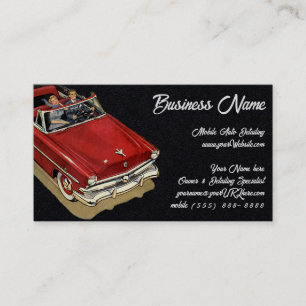 Vintage Transportation, Retro Red Convertible Car  Business Card