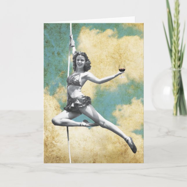 Vintage Trapeze Woman with Wine Card (Front)