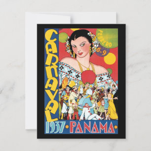 Vintage Travel 1937 Panama Carnival Party Woman Invitation