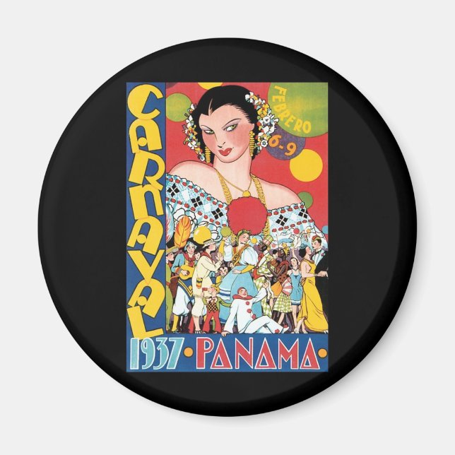 Vintage Travel 1937 Panama Carnival Party Woman Magnet (Front)