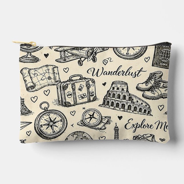Vintage Travel Adventures Seamless Pattern Accessory Pouch (Front)