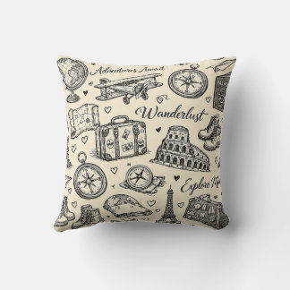 Vintage Travel Adventures Seamless Pattern Cushion