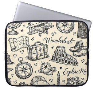Vintage Travel Adventures Seamless Pattern Laptop Sleeve